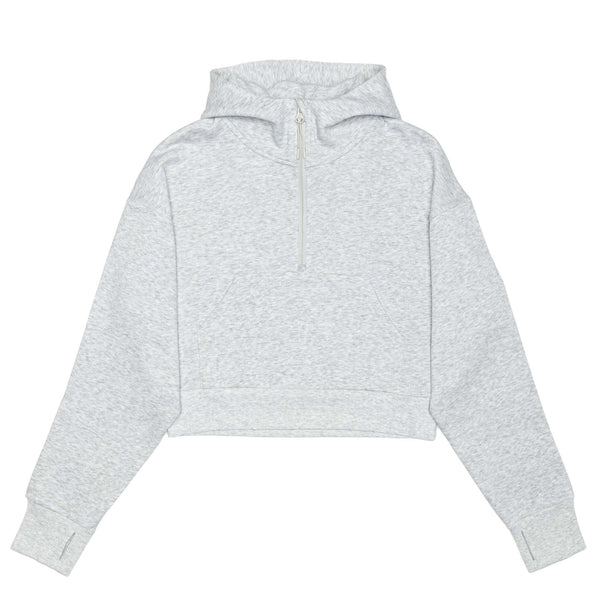 HERO-4220C Cropped Drop Shoulder Scuba 1/2 Zip Hoodie - Ash Heather