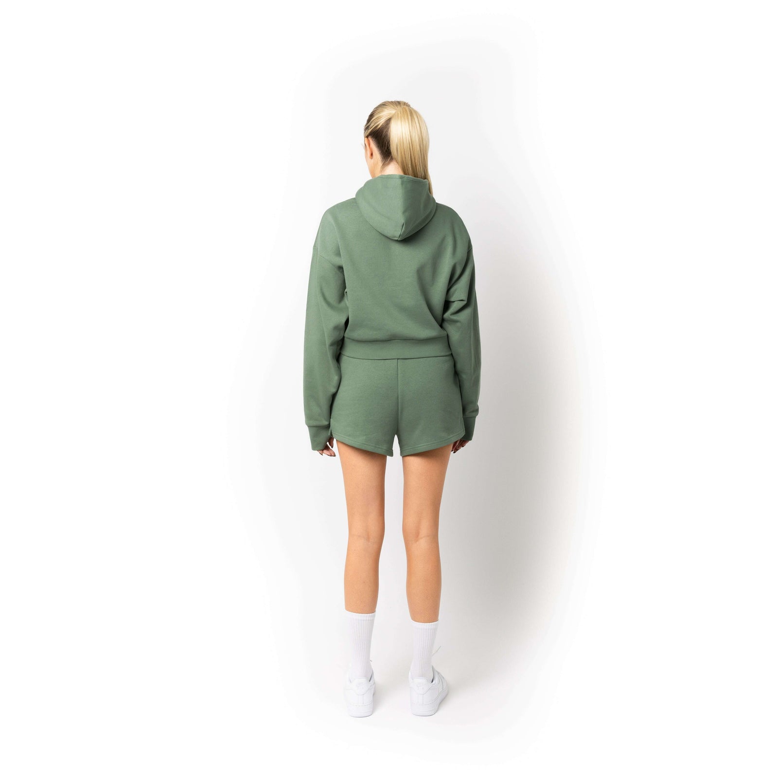 HERO-4220C Cropped Drop Shoulder Scuba 1/2 Zip Hoodie - Dusty Green