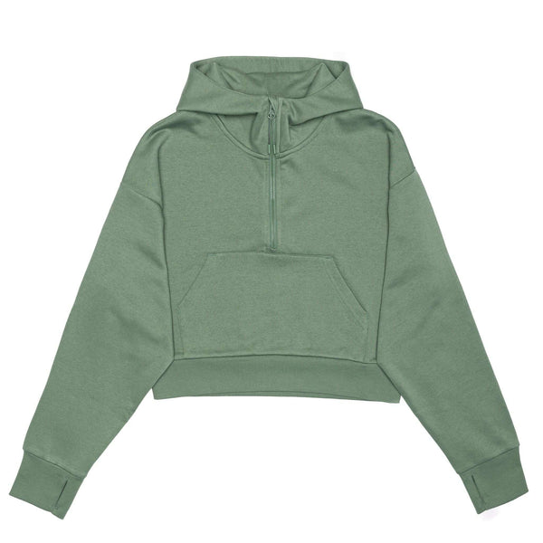 HERO-4220C Cropped Drop Shoulder Scuba 1/2 Zip Hoodie - Dusty Green