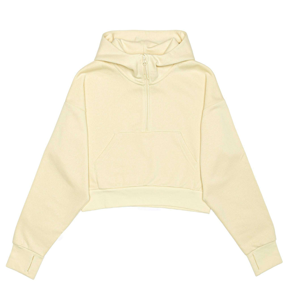 HERO-4220C Cropped Drop Shoulder Scuba 1/2 Zip Hoodie - Ivory