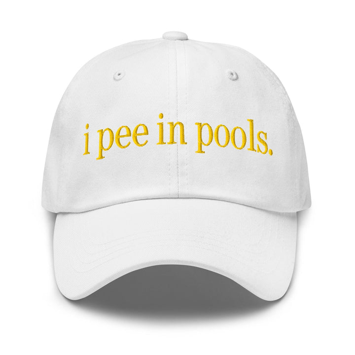 I Pee in Pools Embroidered Dad Hat - White