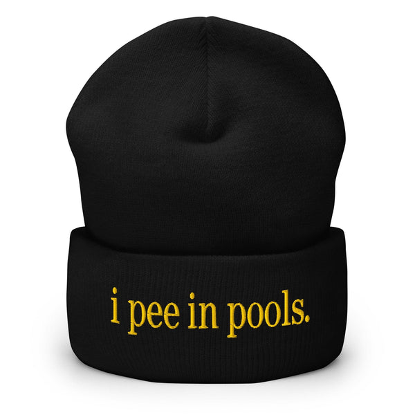 I Pee in Pools Embroidered Knit Cuffed Beanie - Black