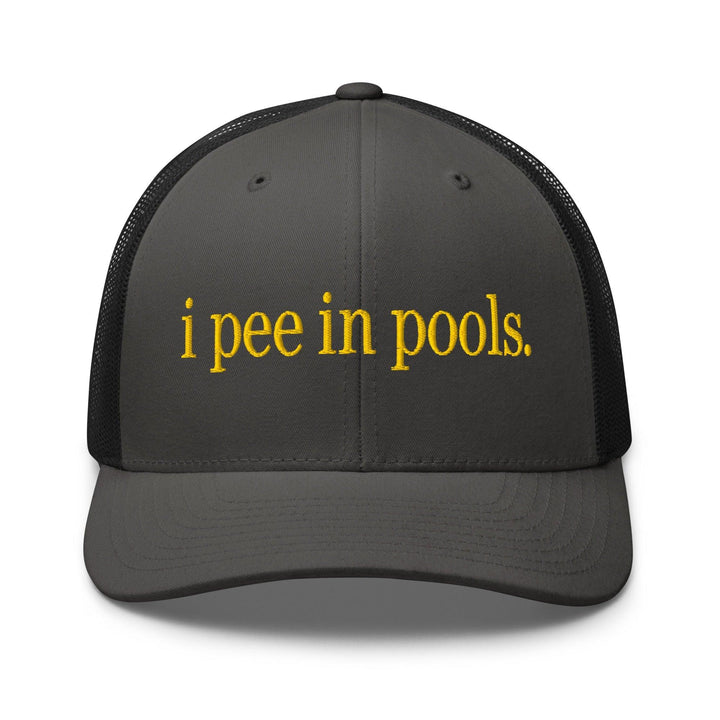 I Pee in Pools Embroidered Mesh Trucker Hat - Charcoal/ Black