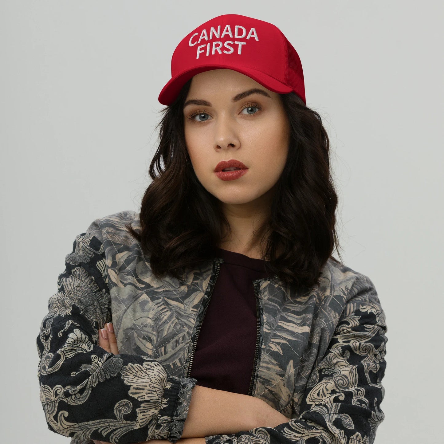 Canada First Five-Panel Retro Trucker Cap - Premium Embroidered Design