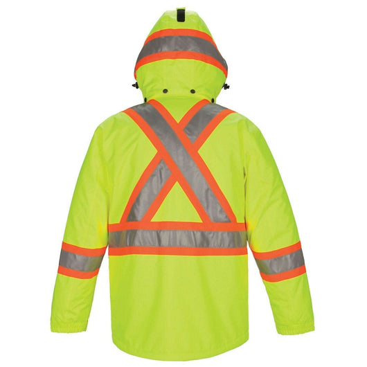 Illuminate: custom apparel hi-vis jacket for screen printing. Live screen printing toronto. Code 777 - Hi-Vis Jacket