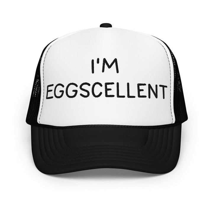 I’m Eggscellent Regular Show Embroidered Foam Trucker Hat - Black / White / Black