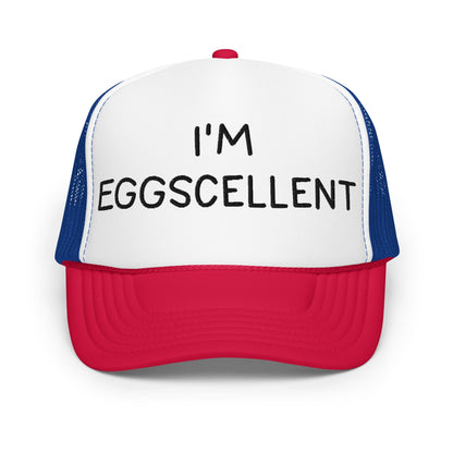 I’m Eggscellent Regular Show Embroidered Foam Trucker Hat - White / Royal / Red