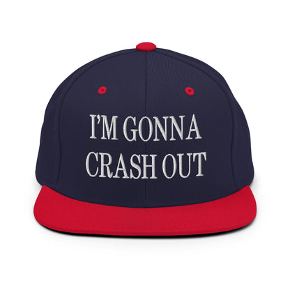 I’m Gonna Crash Out Embroidered Flat Bill Brim Snapback Hat - Navy/ Red