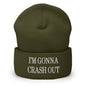 I’m Gonna Crash Out Embroidered Knit Cuffed Beanie - Olive