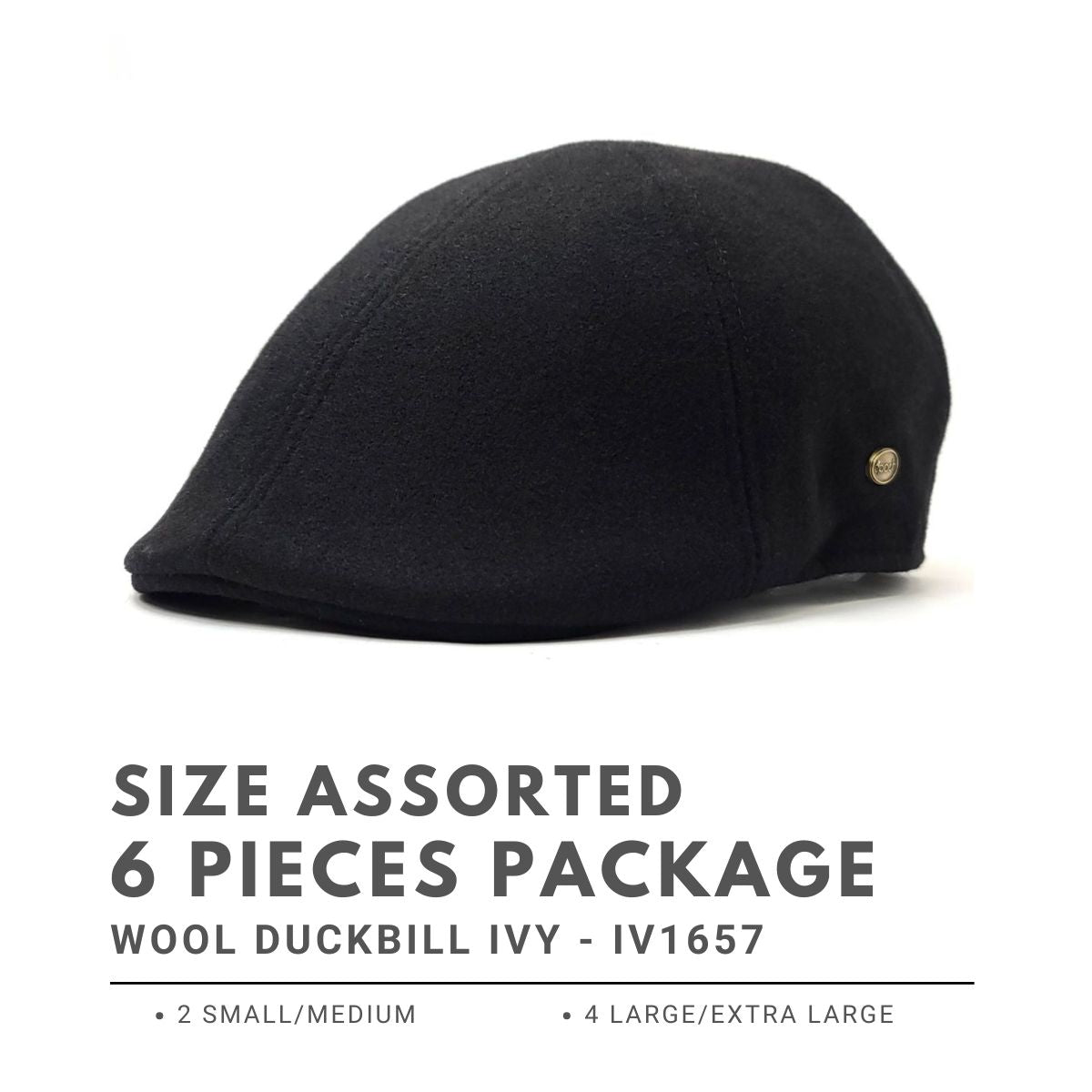 Wool Duckbill Ivy - IV1657 Black S/M & L/XL - 6 Pc Package (2 S/M, 4 L/XL)