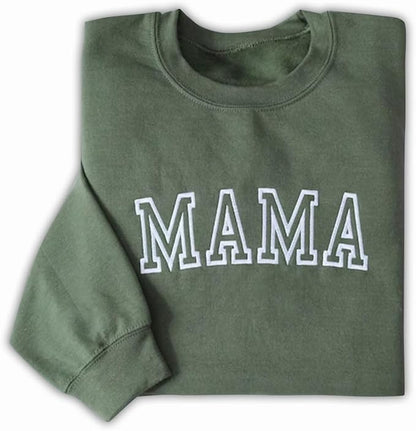 Olive green Mama sweatshirt featuring JERZEES NuBlend Crewneck with Mama embroidery for screen printing