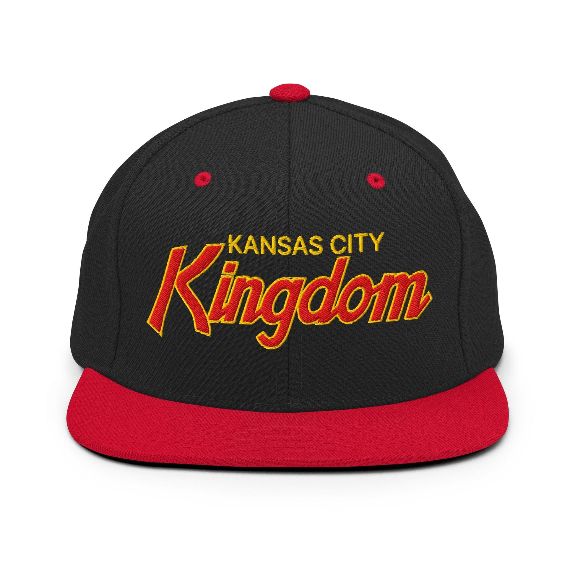 Kansas City Kingdom Embroidered Flat Bill Brim Snapback Hat - Black/ Red