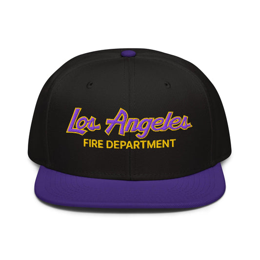 LAFD Los Angeles Fire Department Basketball Vintage Sports Script Embroidered Flat Bill Brim Snapback Hat - Toronto Screen Printing