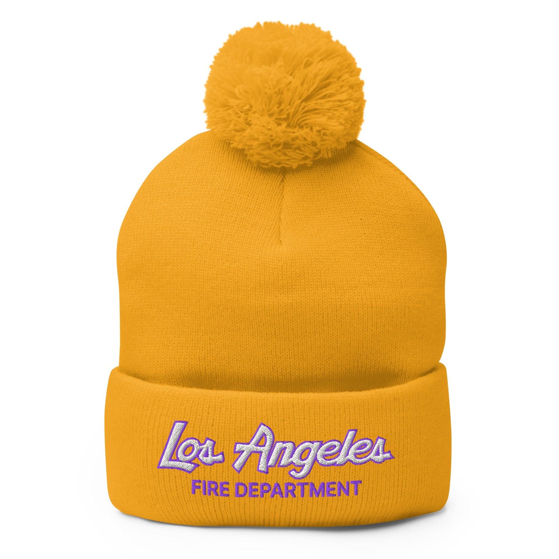 LAFD Los Angeles Fire Department Basketball Vintage Sports Script Embroidered Knit Pom Beanie