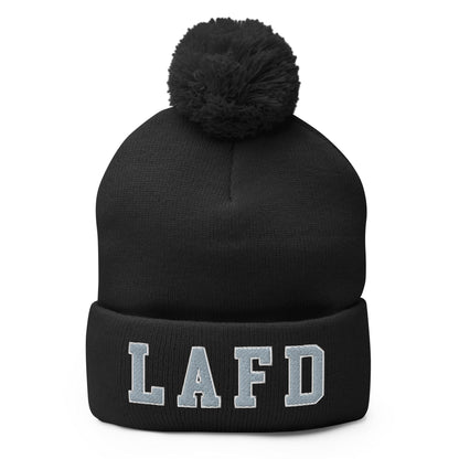 LAFD Los Angeles Fire Department Embroidered Knit Pom Beanie - Black