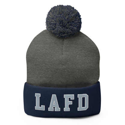 LAFD Los Angeles Fire Department Embroidered Knit Pom Beanie - Dark Heather Grey/ Navy