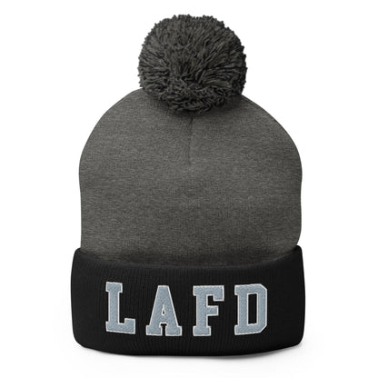 LAFD Los Angeles Fire Department Embroidered Knit Pom Beanie - Dark Heather Grey/ Black
