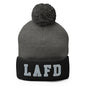 LAFD Los Angeles Fire Department Embroidered Knit Pom Beanie - Dark Heather Grey/ Black