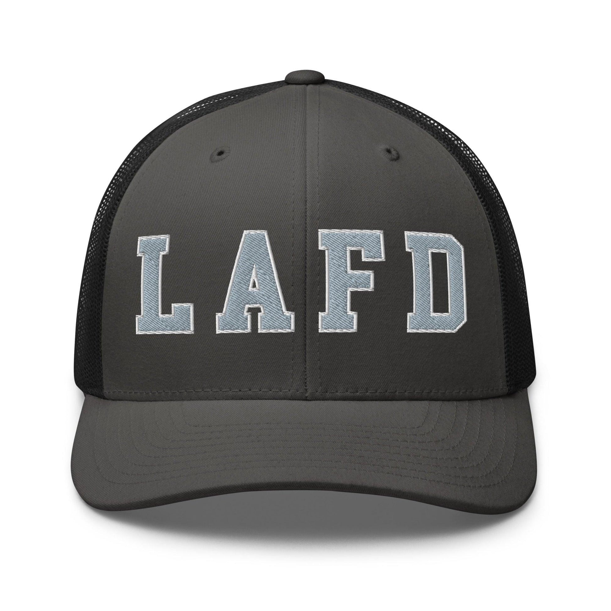 LAFD Los Angeles Fire Department Embroidered Mesh Trucker Hat - Charcoal/ Black