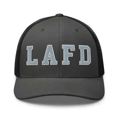 LAFD Los Angeles Fire Department Embroidered Mesh Trucker Hat - Charcoal/ Black