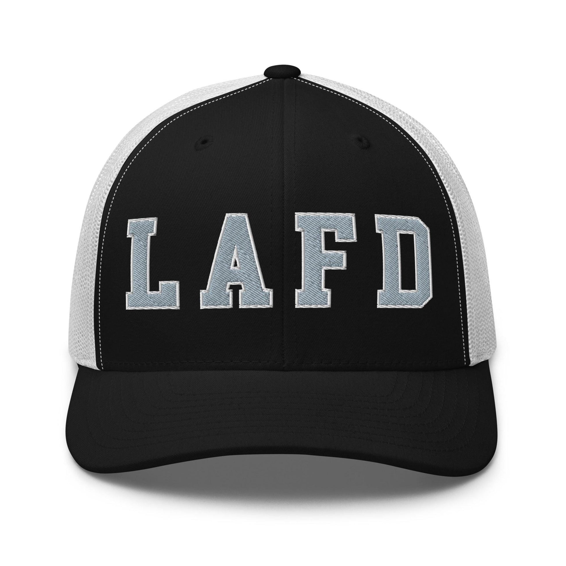 LAFD Los Angeles Fire Department Embroidered Mesh Trucker Hat - Black/ White