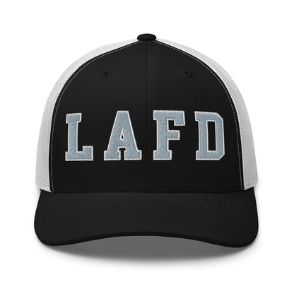 LAFD Los Angeles Fire Department Embroidered Mesh Trucker Hat - Black/ White