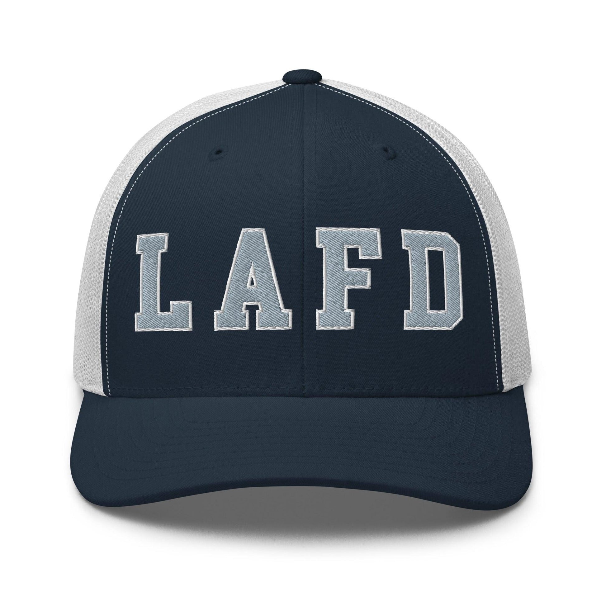 LAFD Los Angeles Fire Department Embroidered Mesh Trucker Hat - Navy/ White