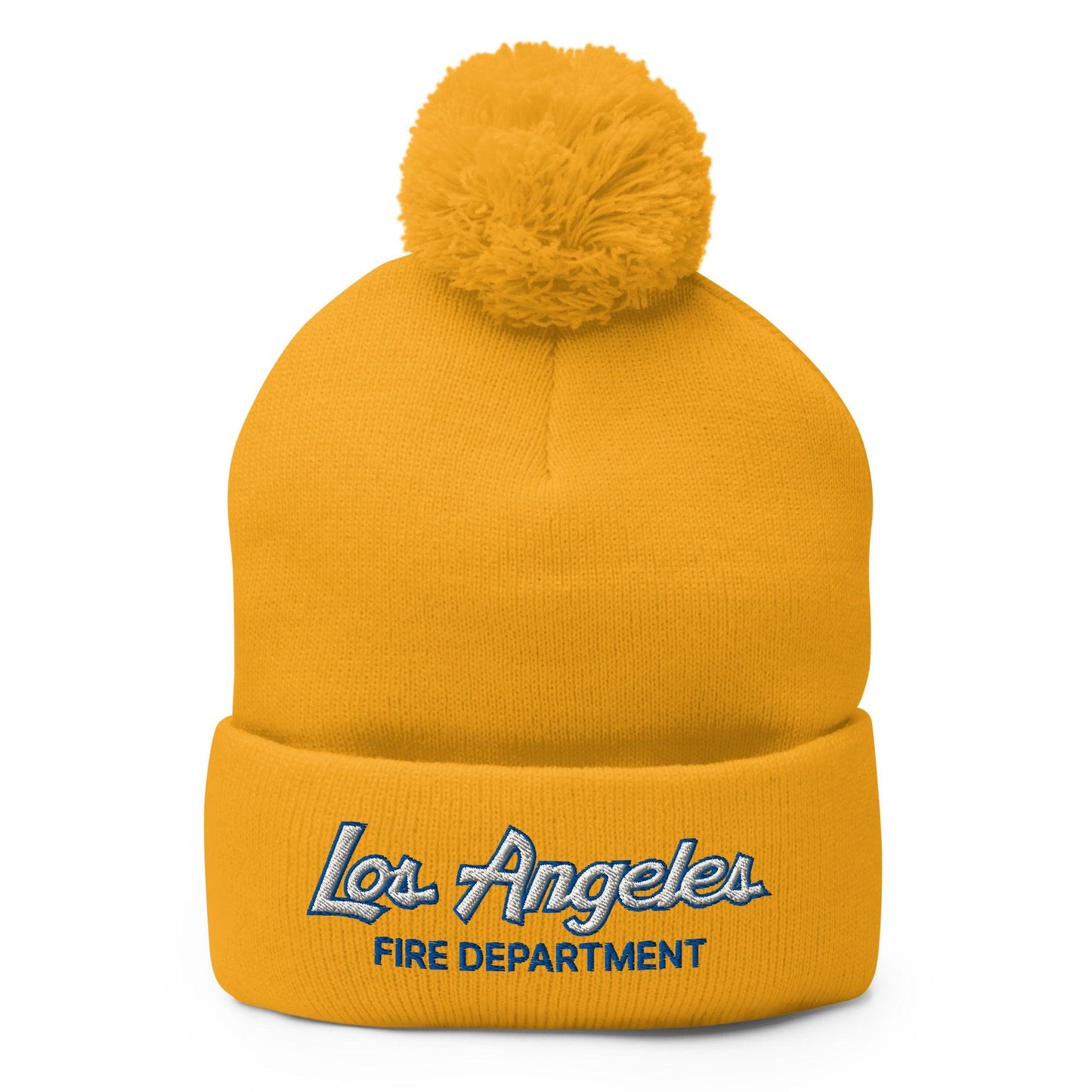 LAFD Los Angeles Fire Department Football Vintage Sports Script Embroidered Knit Pom Beanie