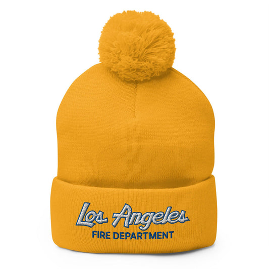 LAFD Los Angeles Fire Department Football Vintage Sports Script Embroidered Knit Pom Pom Beanie - Toronto Screen Printing