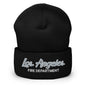 LAFD Los Angeles Fire Department Vintage Sports Script Embroidered Knit Cuffed Beanie - Black