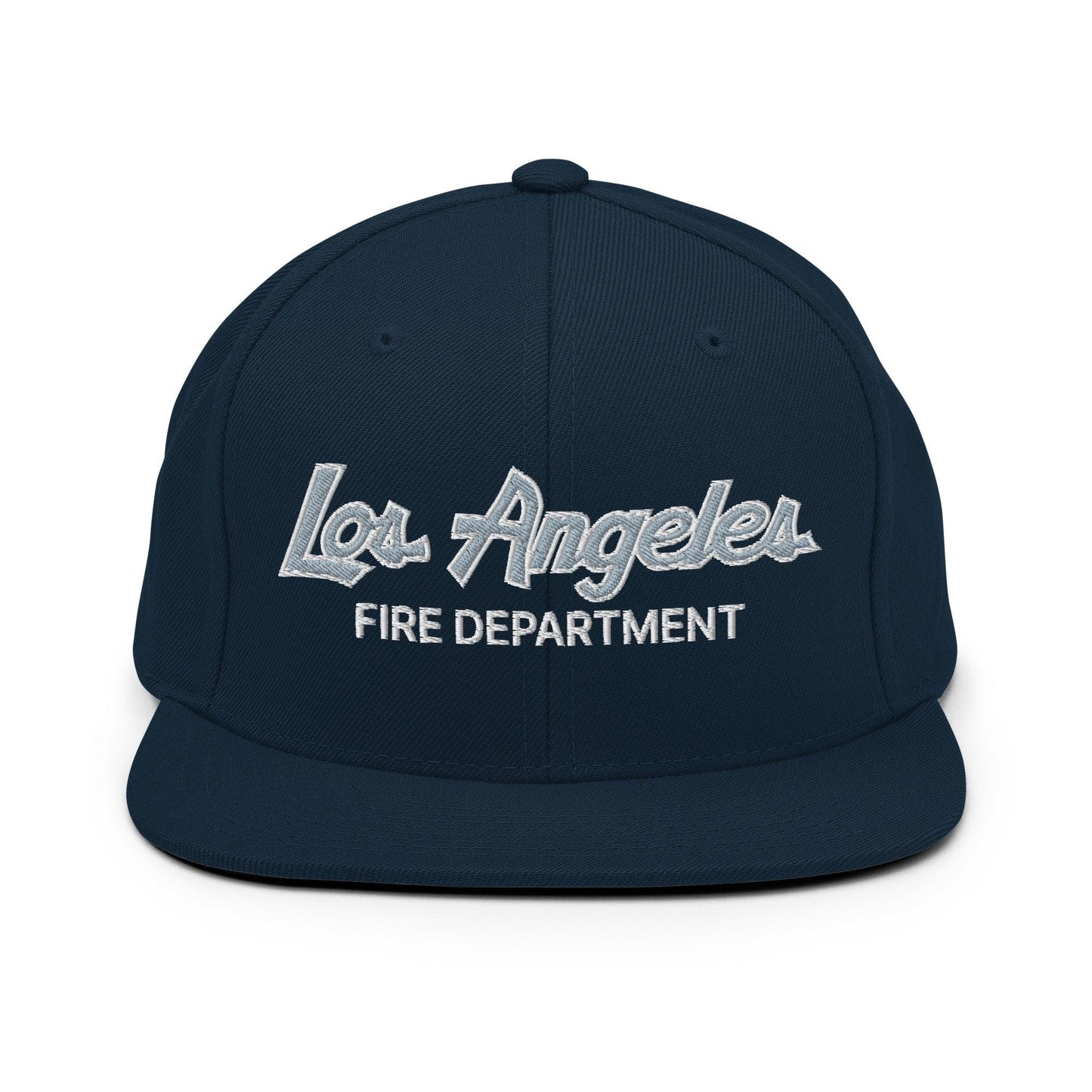 LAFD Los Angeles Fire Department Vintage Sports Script Embroidered Flat Bill Brim Snapback Hat - Dark Navy