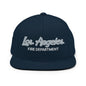 LAFD Los Angeles Fire Department Vintage Sports Script Embroidered Flat Bill Brim Snapback Hat - Dark Navy