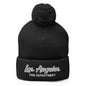 LAFD Los Angeles Fire Department Vintage Sports Script Embroidered Knit Pom Beanie - Black