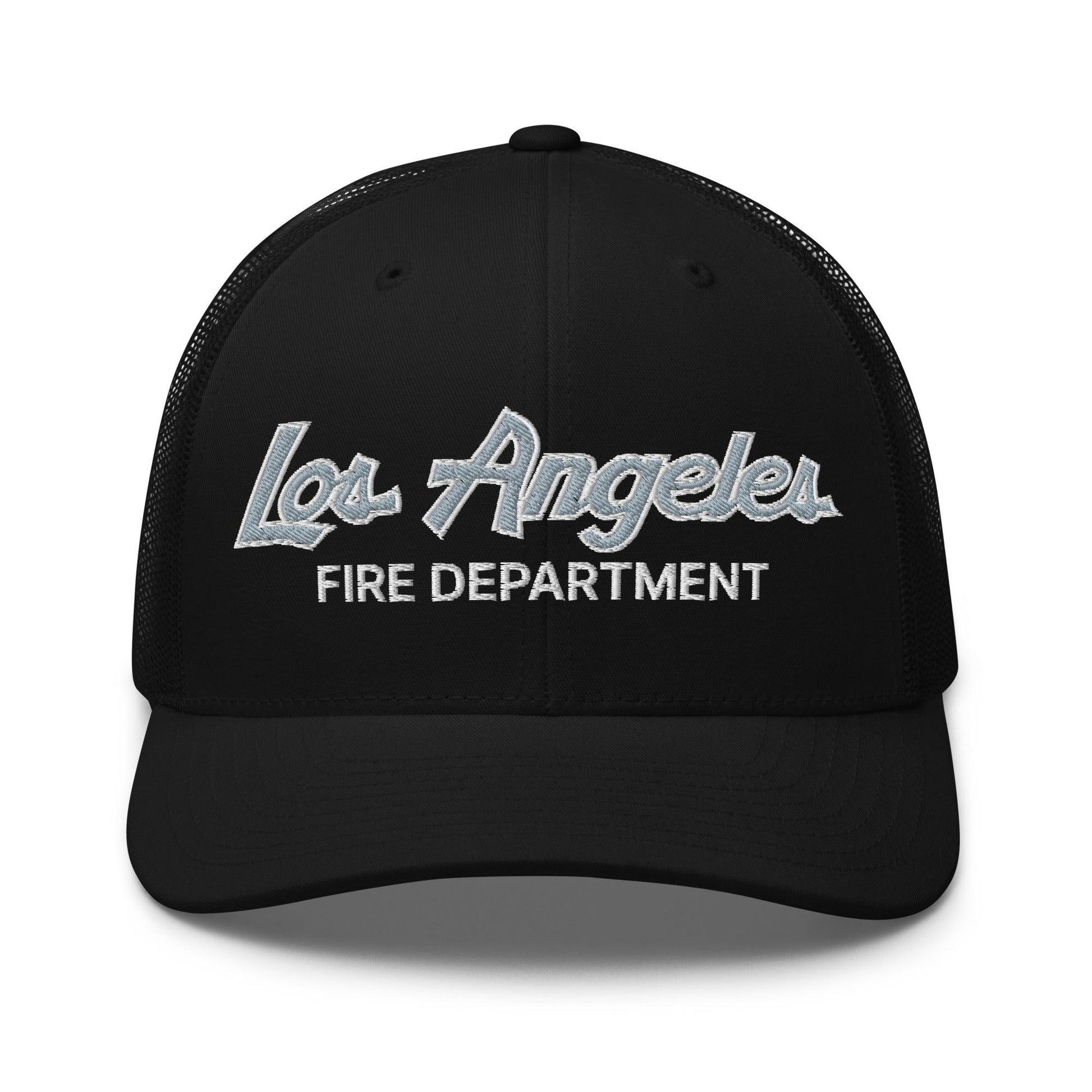 LAFD Los Angeles Fire Department Vintage Sports Script Embroidered Mesh Trucker Hat - Black