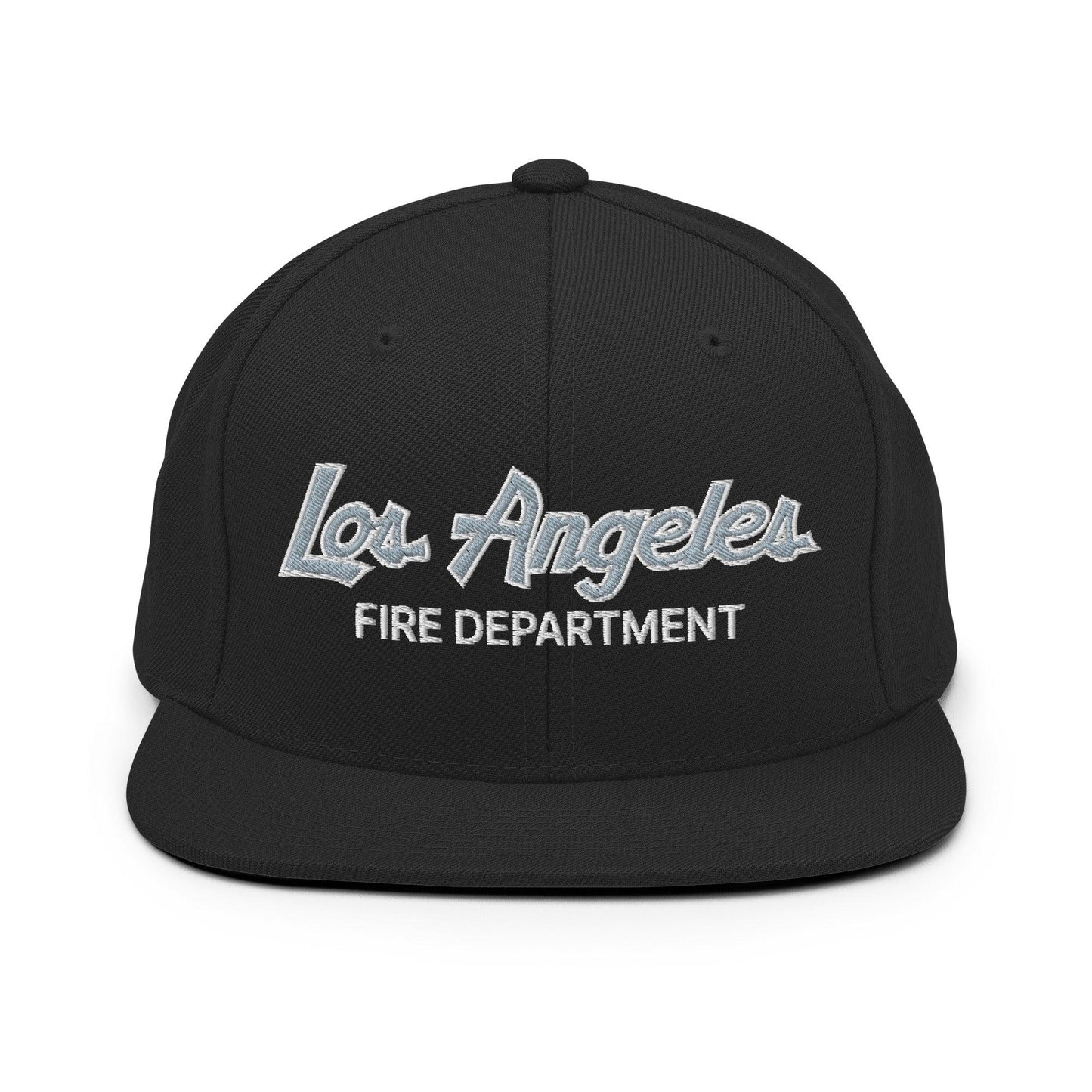 LAFD Los Angeles Fire Department Vintage Sports Script Embroidered Flat Bill Brim Snapback Hat - Black