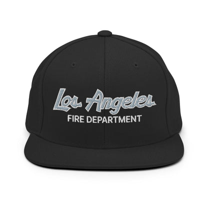 LAFD Los Angeles Fire Department Vintage Sports Script Embroidered Flat Bill Brim Snapback Hat - Black