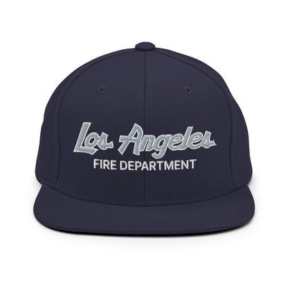 LAFD Los Angeles Fire Department Vintage Sports Script Embroidered Flat Bill Brim Snapback Hat - Navy