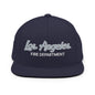 LAFD Los Angeles Fire Department Vintage Sports Script Embroidered Flat Bill Brim Snapback Hat - Navy