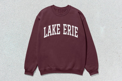 Maroon Lake Erie sweatshirt with screen printing, part of custom apparel collection