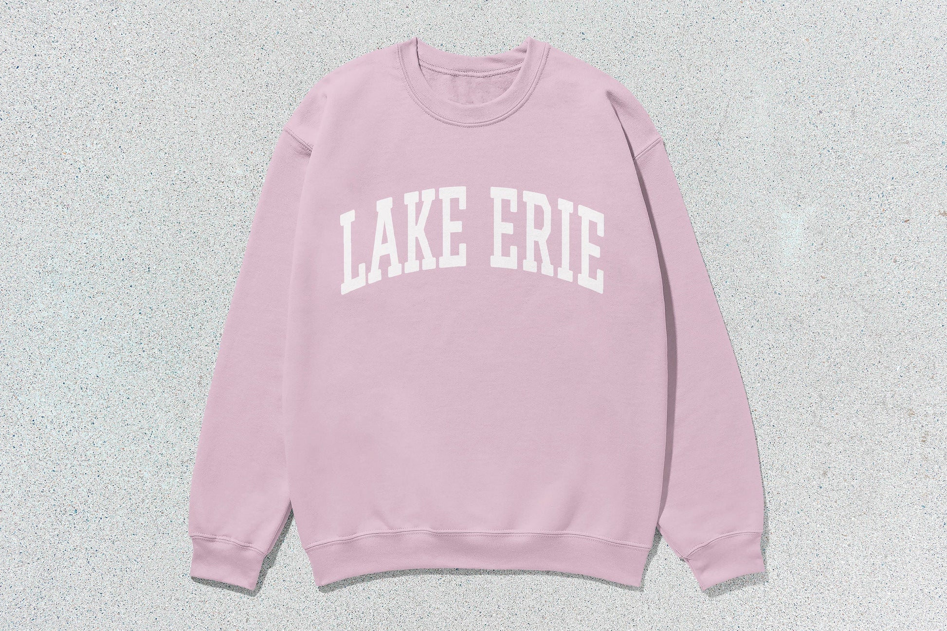 Pink Lake Erie sweatshirt featuring screen printing on custom apparel for lake Erie fans