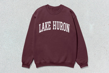 Maroon crewneck sweatshirt from Lake Huron unisex custom apparel collection