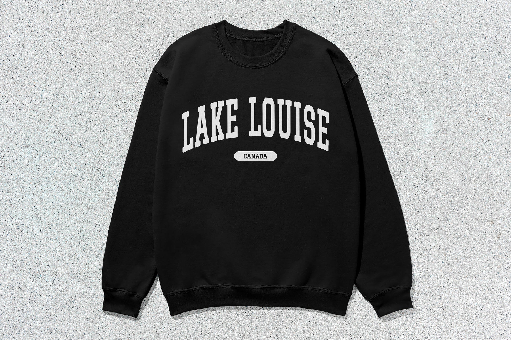Black Lake Louise crewneck sweatshirt showcasing custom apparel for Lake Louise fans