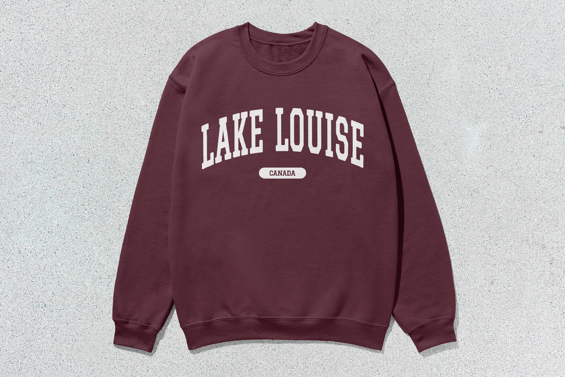 Maroon Lake Louise crewneck sweatshirt featuring Lake Louise Canada custom apparel design