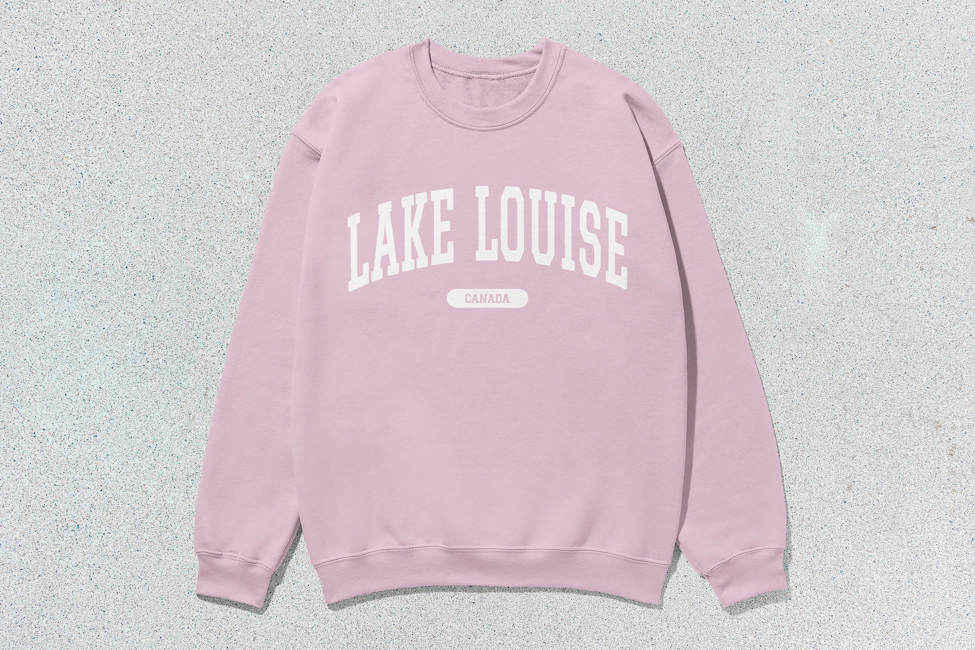 Pink Lake Louise crewneck sweatshirt in custom apparel collection for lake louise fans