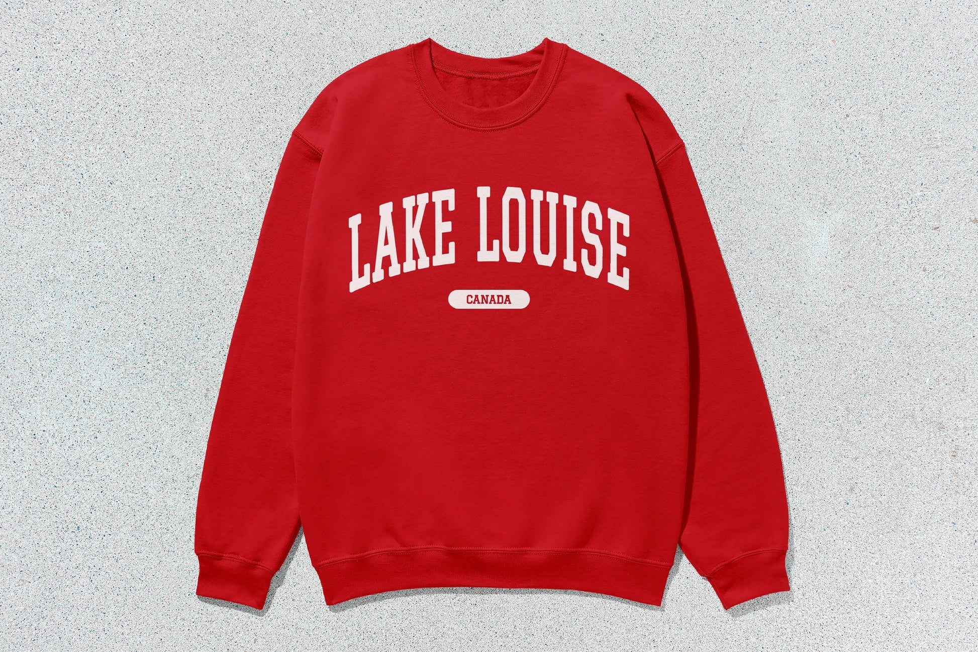 Red Lake Louise sweatshirt featured in custom apparel crewneck sweatshirt collection