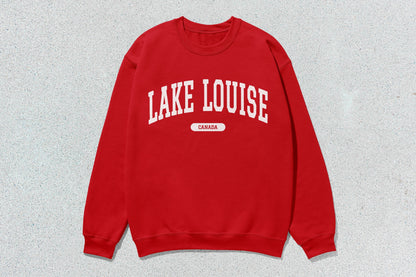 Red Lake Louise sweatshirt featured in custom apparel crewneck sweatshirt collection