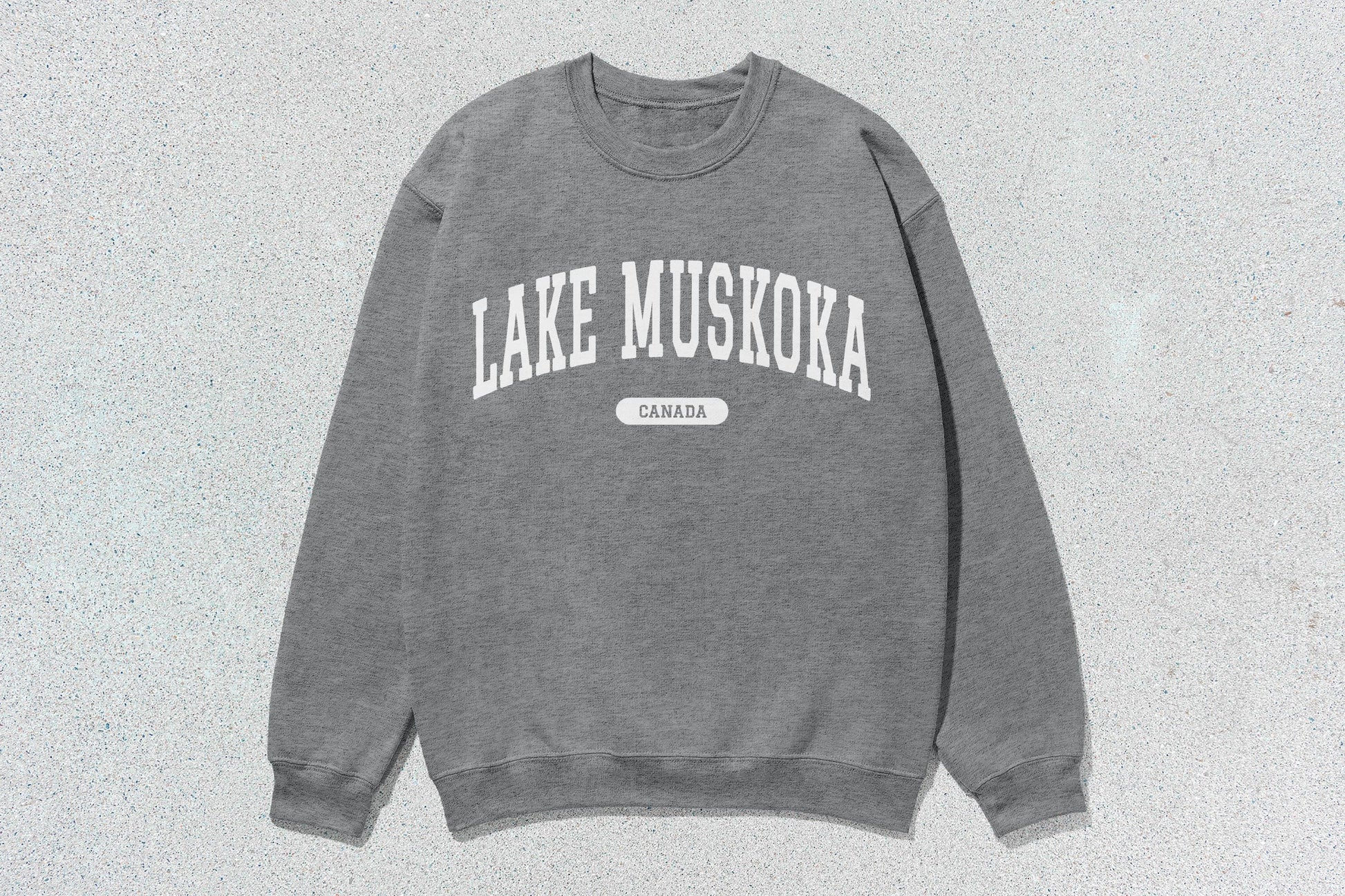 Gray Lake Muskoka crewneck sweatshirt showcasing custom apparel and casual comfort