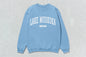 Light blue Lake Muskoka crewneck sweatshirt showcased as custom apparel in the product image