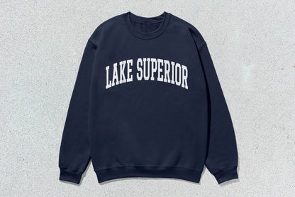 Navy blue Lake Superior unisex crewneck sweatshirt in custom apparel collection