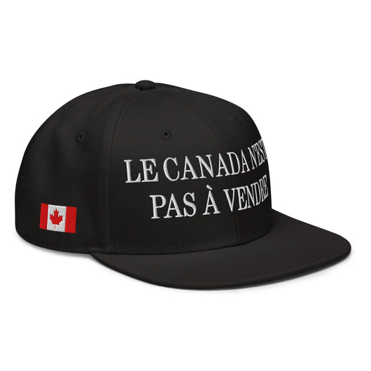Le Canada n’est pas à Vendre Canada is not for Sale 1867 Flag Embroidered Flat Bill Brim Snapback Hat - Black - Headwear